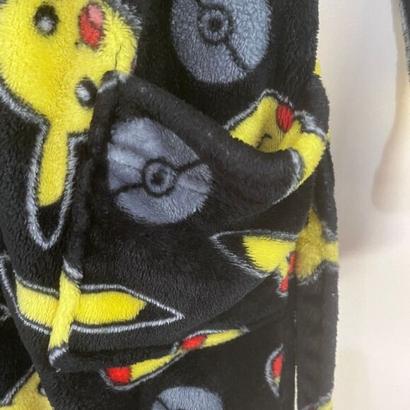 Pokemon Pikachu Kids Black Plush Tie Front Robe Sz 8 - Picture 3 of 6